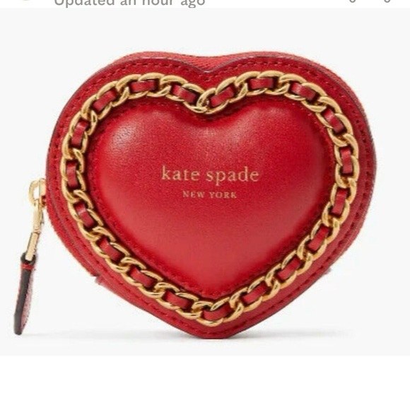 Kate Spade Amour red leather heart coin case with gold chain detail with box - Picture 3 of 13